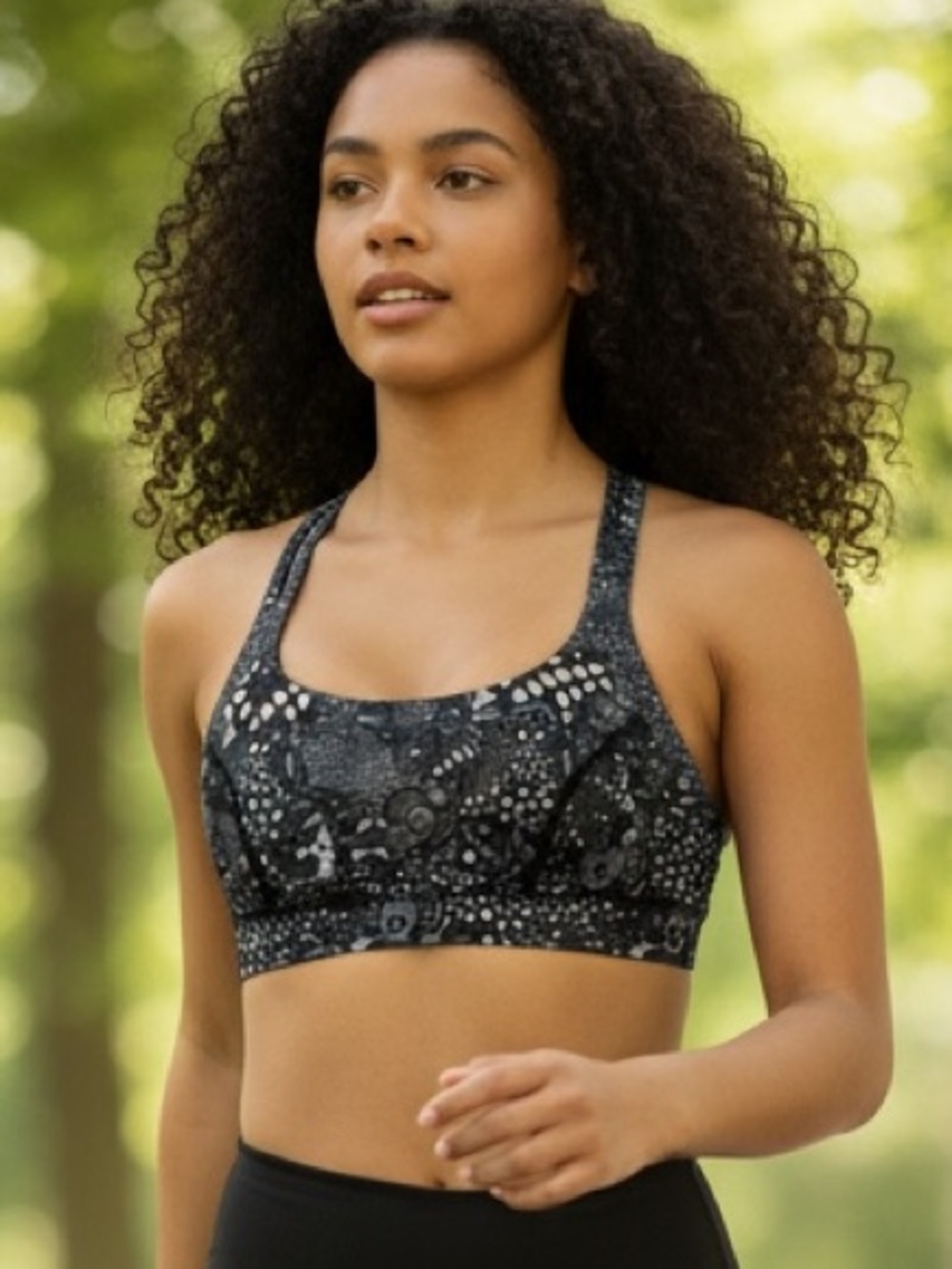 Lululemon Black White Pattern Sports Bra Strappy Back Size 12